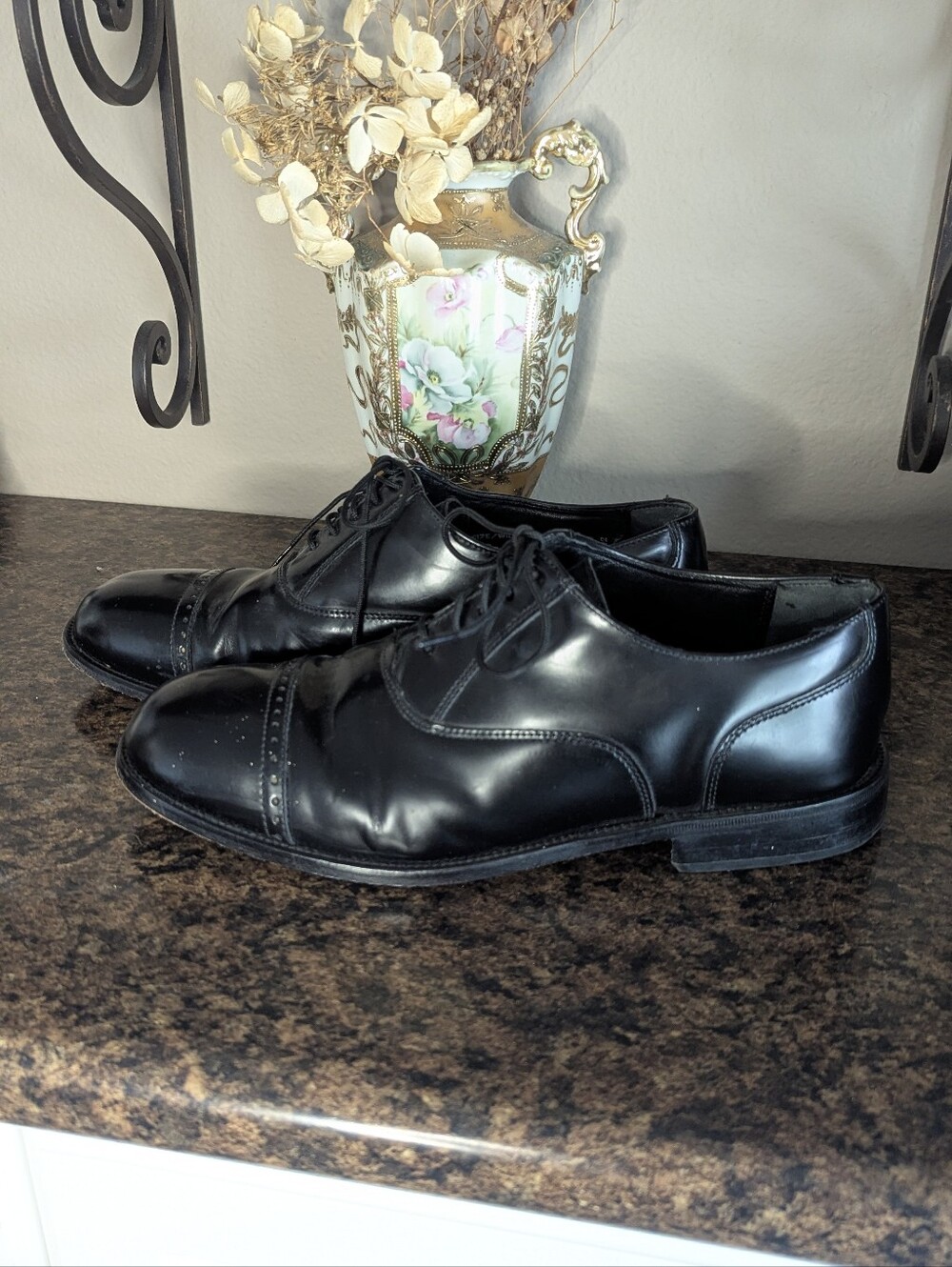 David Taylor Mens 9 Oxford Black Leather Wingtip Brrogue Round Toe Lace Shoes